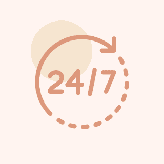 24/7 service icon with circular arrow.