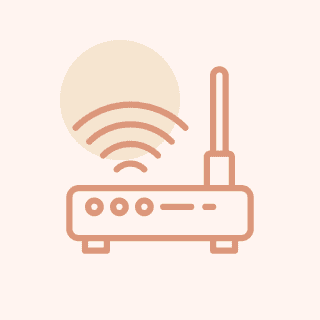 Wi-Fi router icon with signal waves.