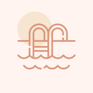 Minimalist pool ladder illustration with sun.