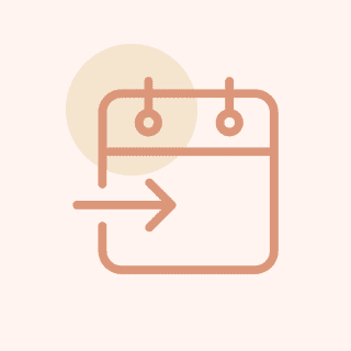 Calendar icon with arrow pointing right.